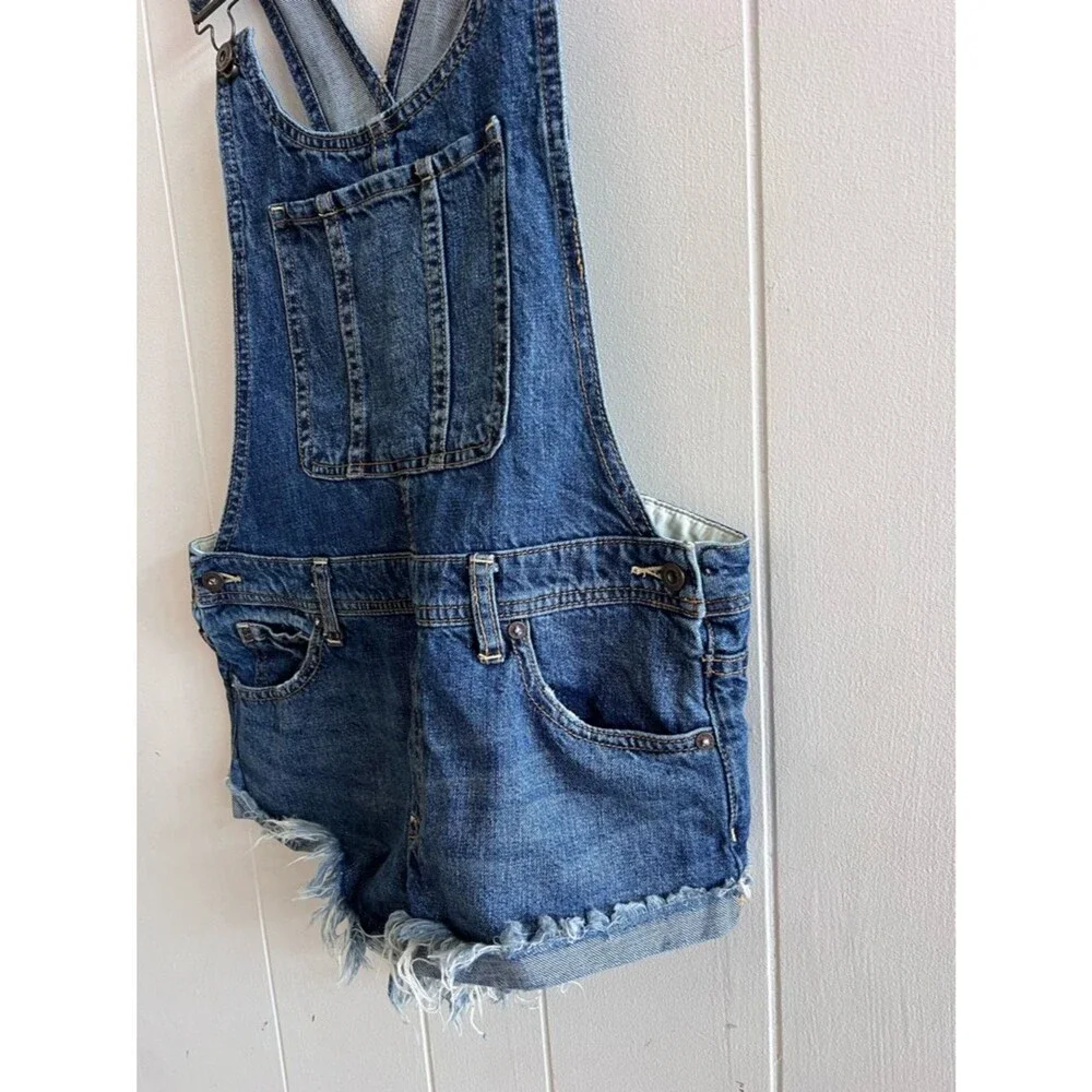 Free People Summer Babe Distressed Denim Short Overalls